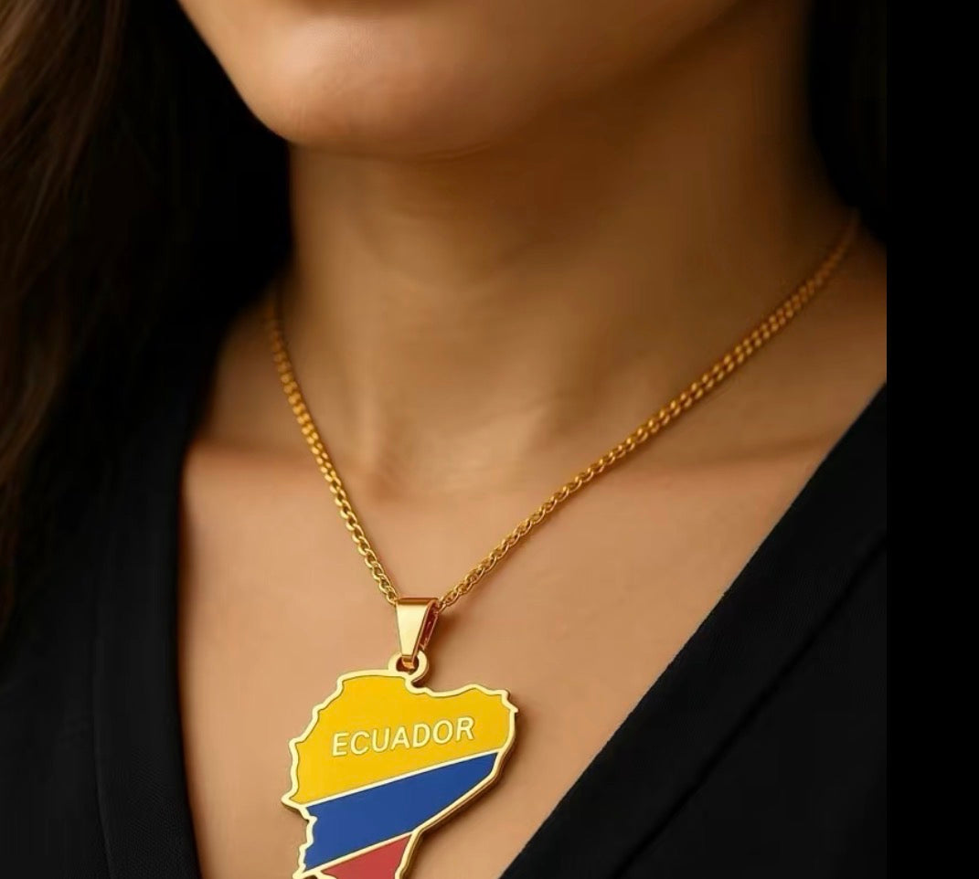 Ecuador necklace - golden color finish with Vibrant Flag Design and Durable Chain